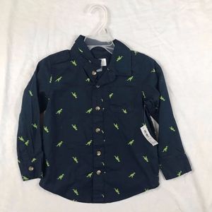 Old Navy navy blue button up with dinosaur print